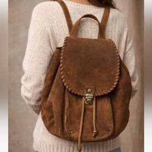Patricia Nash Casape Suede Leather Backpack Burnished Cognac EUC
